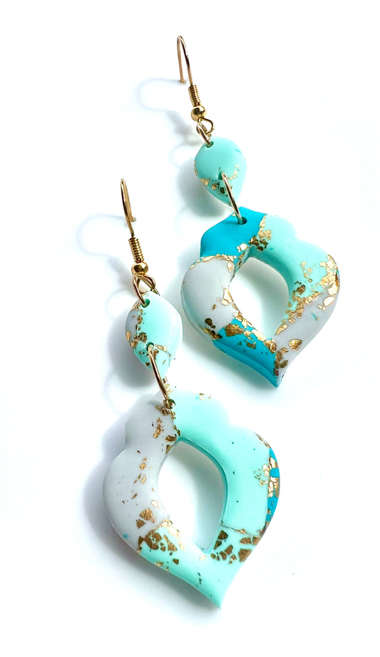 Faux Turquoise Marble Dangles with a Touch of Gold Glitter