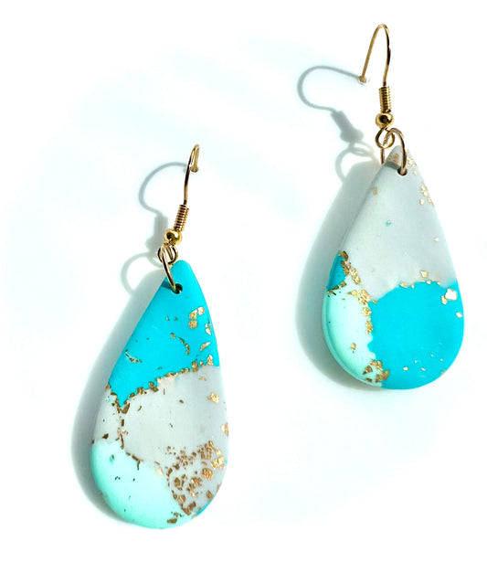 Faux Turquoise Marble Dangles with a Touch of Gold Glitter