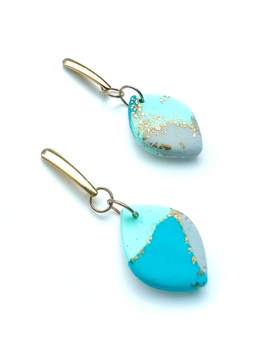 Faux Turquoise Marble Dangles with a Touch of Gold Glitter