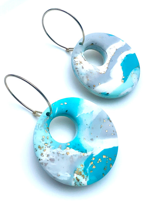 Faux Turquoise Marble Dangles with a Touch of Gold Glitter