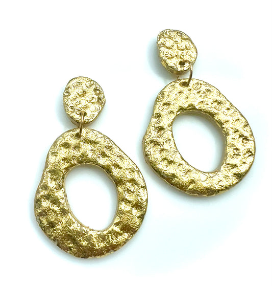 Dangle Earrings with Hammered Gold Texture