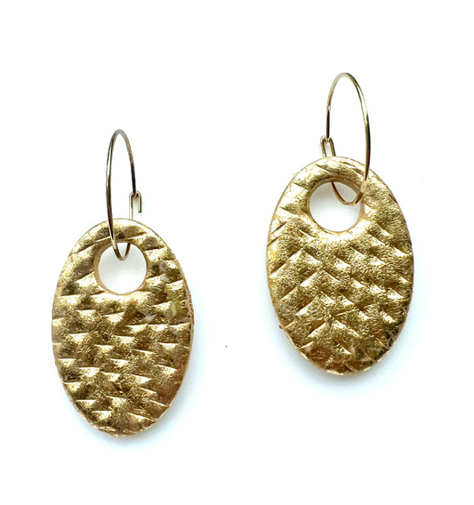 Donut Shape Dangles with Hammered Gold Texture