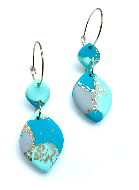 Faux Turquoise Marble Dangles with a touch of Gold Glitter
