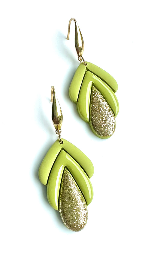 Spring Dangles in Olive Green Color with a Touch of Glitter