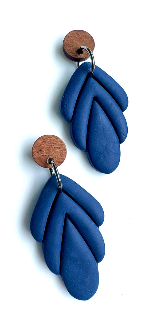Silva Dangles in Navy Blue with Walnut Wood Stud