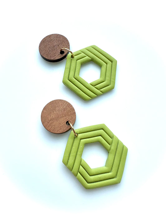 Silvia Dangles in Green with Walnut Wood Stud