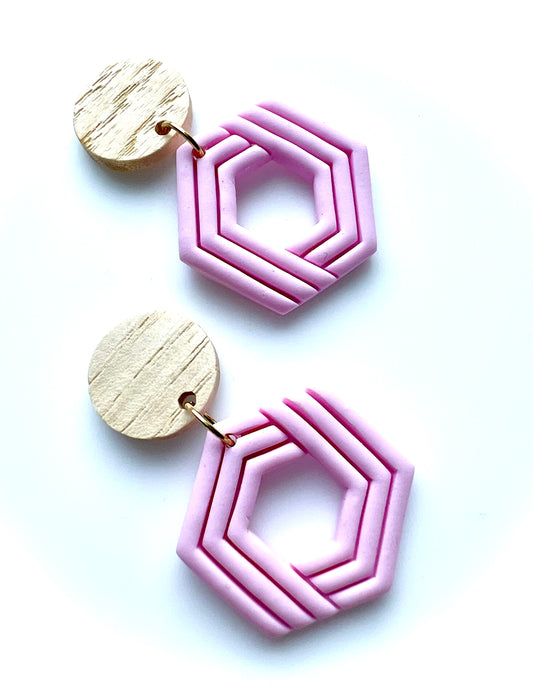 Silvia Dangles in Pink with Wood Stud