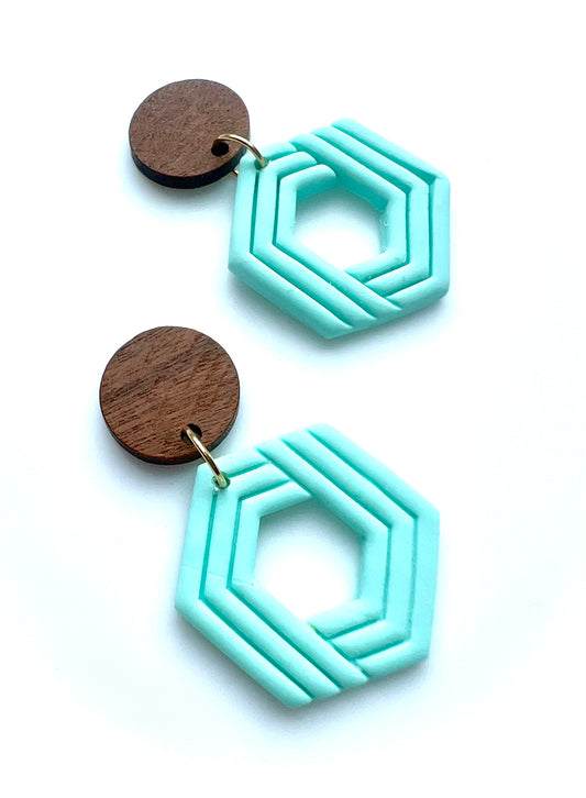 Silvia Dangles in Turquoise with Walnut Wood Stud
