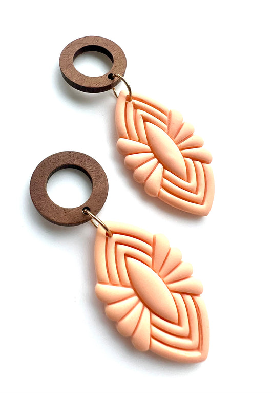 Silvia Dangles in Peach with Walnut Wood Stud