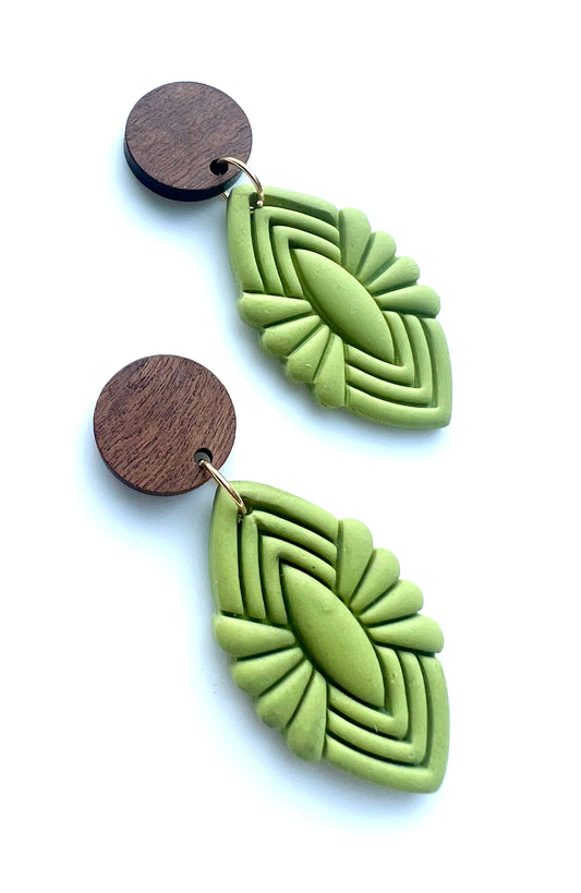 Silvia Dangles in Green with Walnut Wood Stud