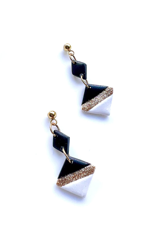 Black and White Dangles with a Touch of Gold Glitter
