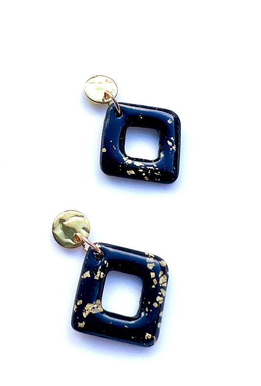 Black Dangle Earrings with a Touch of Gold