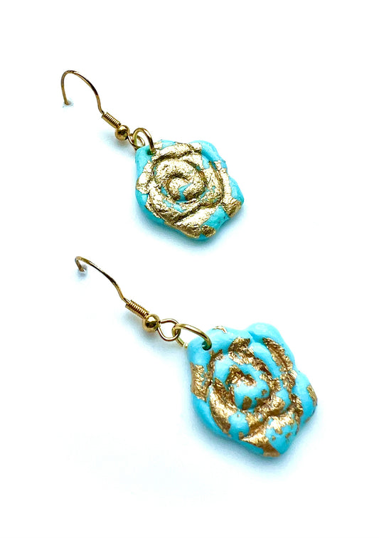Floral Dangle Earrings in Turquoise with a Touch of Gold