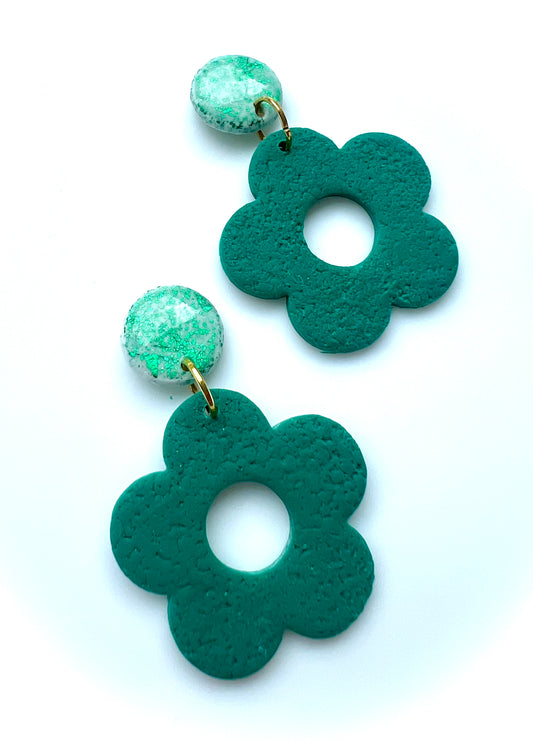 Floral Dangle Earrings in Emerald Green