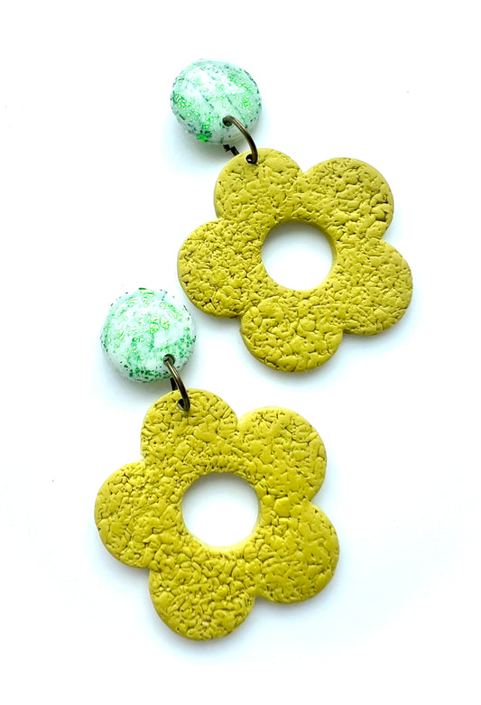 Floral Dangle Earrings in Olive Green