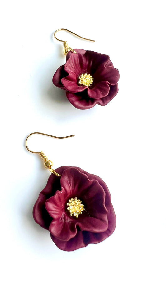 Flower Dangles in Bordeaux Red