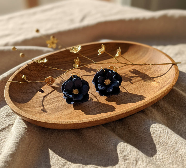 Flower Dangles in Navy Blue