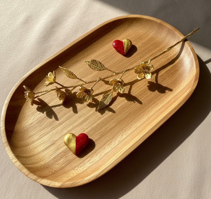 Red Gold Heart Studs