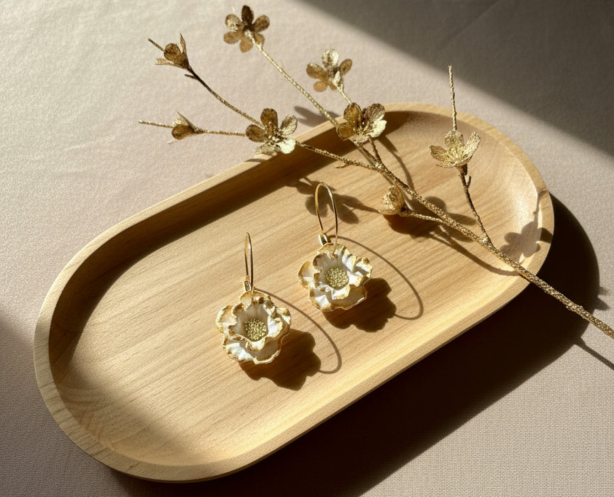 White and Gold Flower Dangles