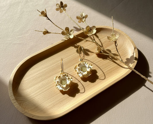 White and Gold Flower Dangles