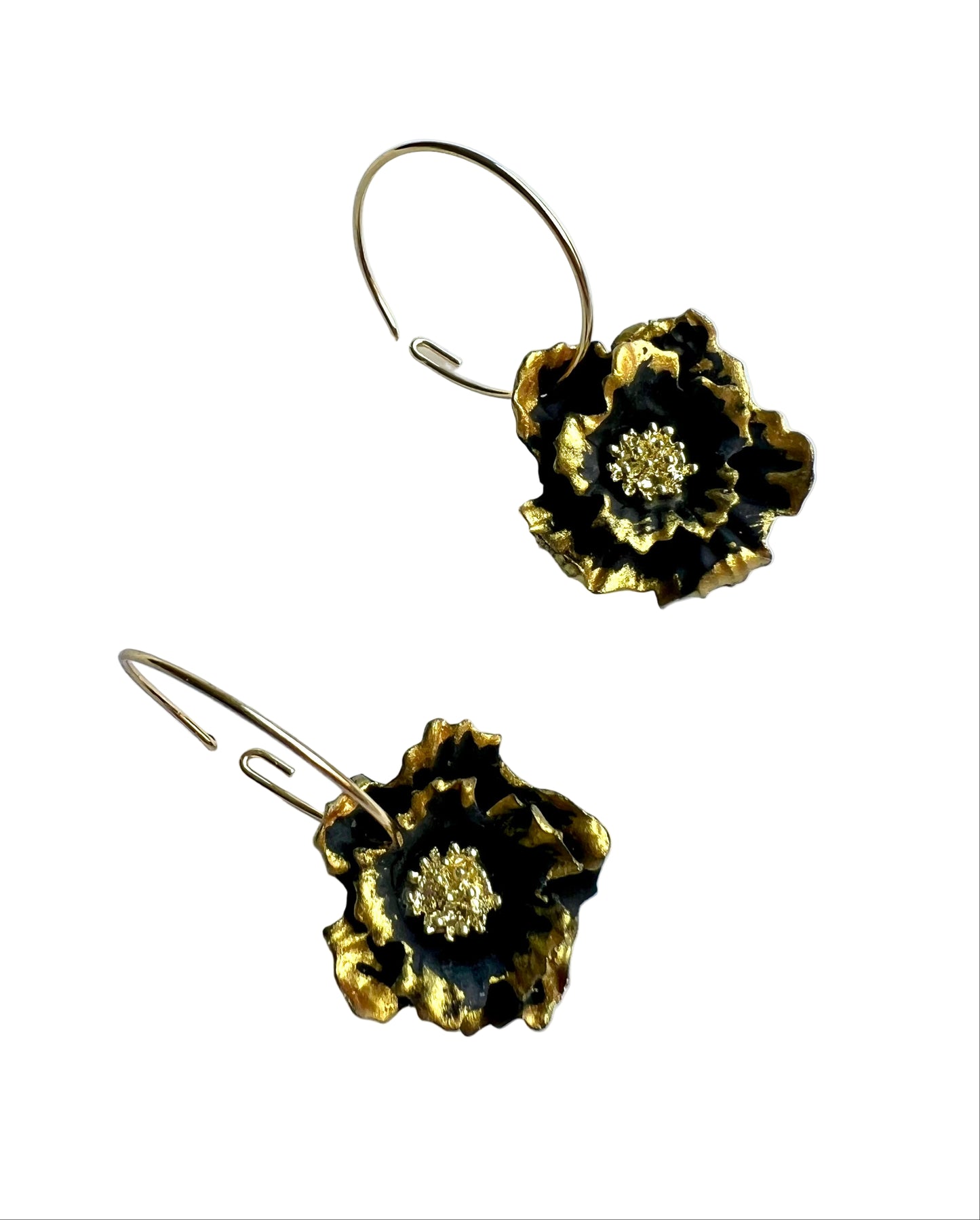 Black and Gold Flower Dangles