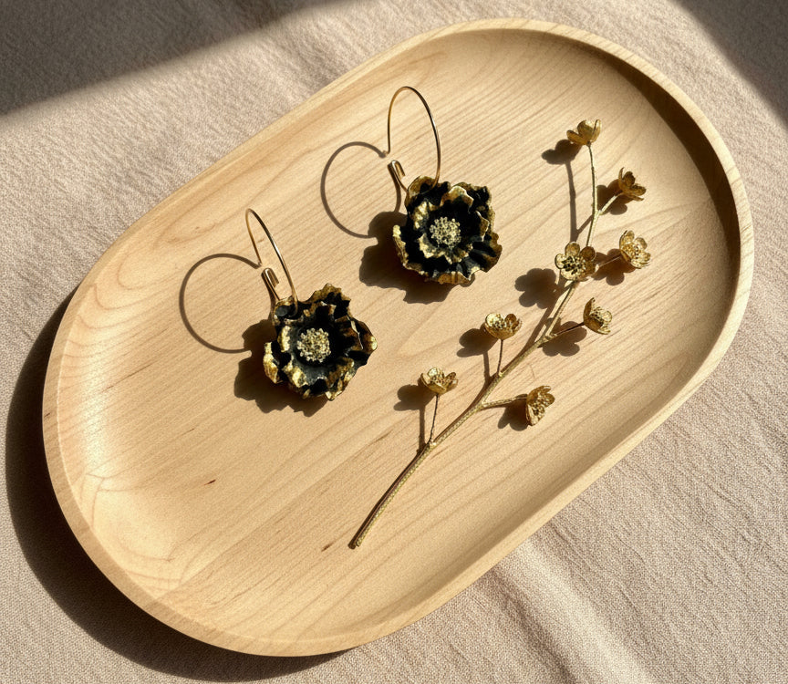 Black and Gold Flower Dangles