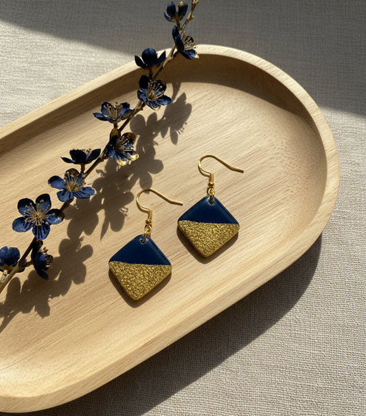 Geometric Navy Blue and gold Dangles