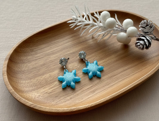 Little Frosty Blue Snowflake Dangles with Zirconia Studs