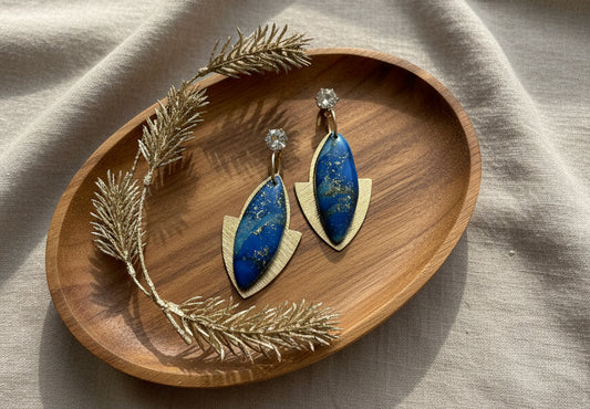 Blue Marble Dangles with Gold Accessories