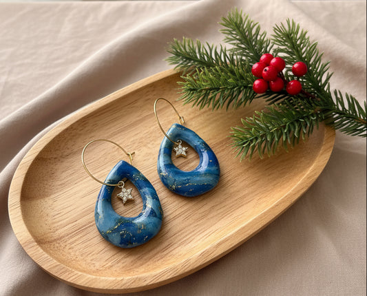 Blue Marble Dangles with Sparkling Little Star