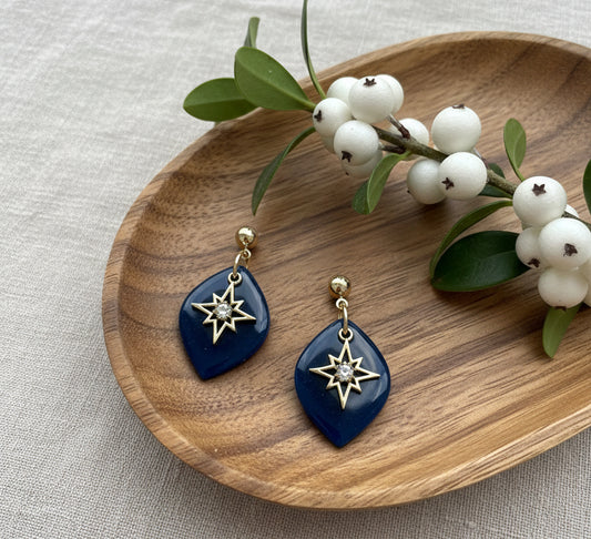 Navy Blue Dangles With Golden Star