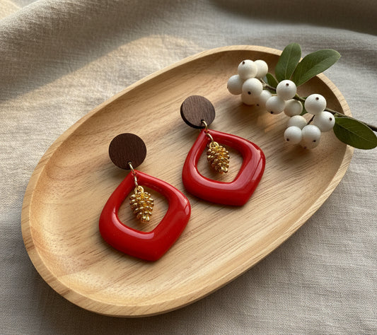 Red Dangles with Pine Cone