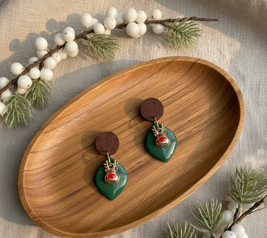 Green Dangles with Reindeer Pendant