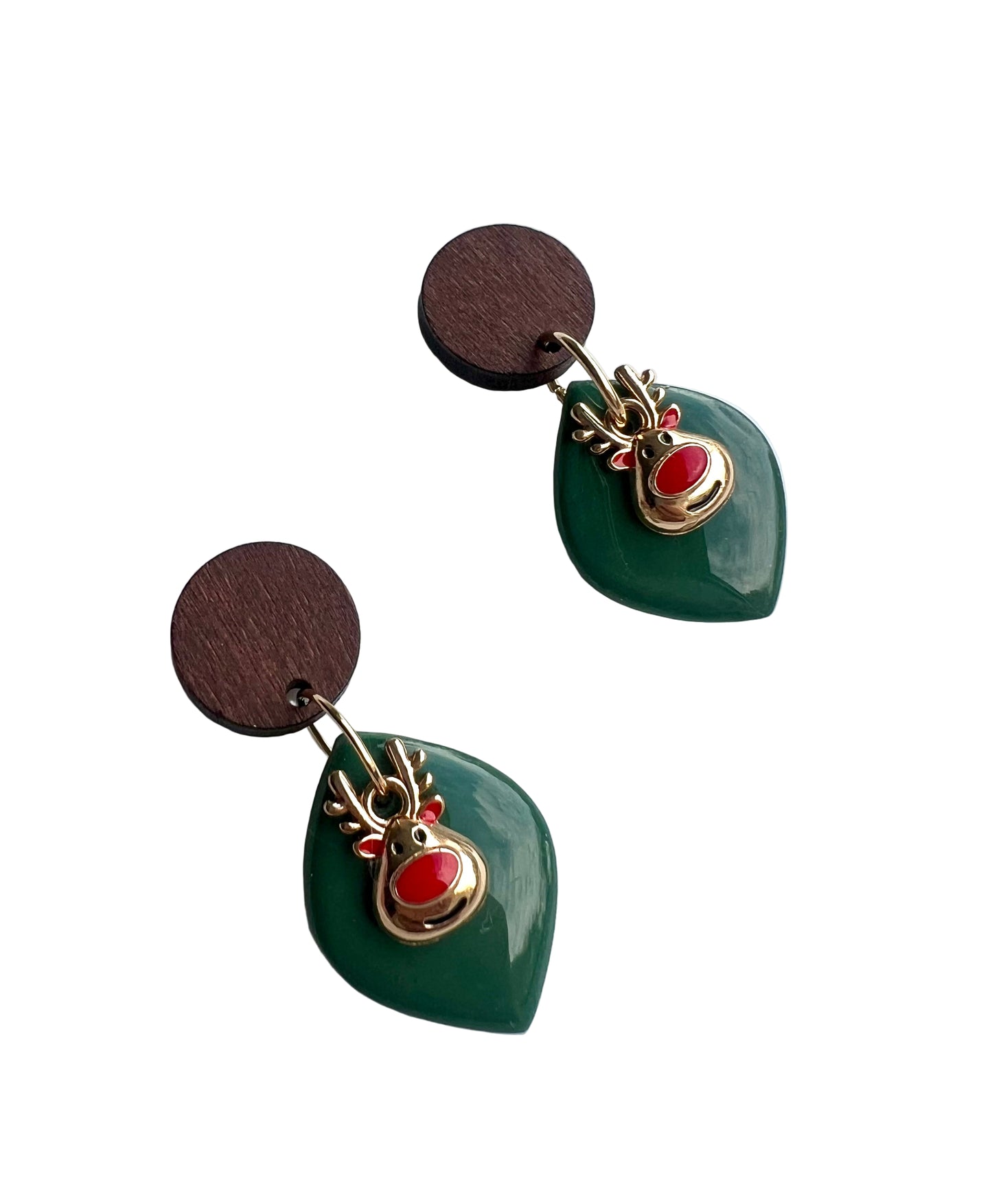 Green Dangles with Reindeer Pendant