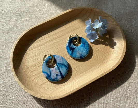 Blue and Pink Marble Donut Earrings