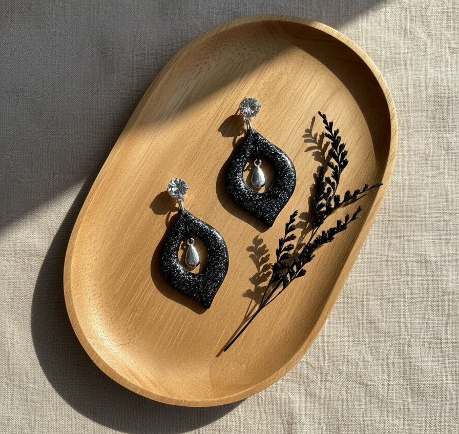 Black Dangles with a Touch of Blue Grey Glitter