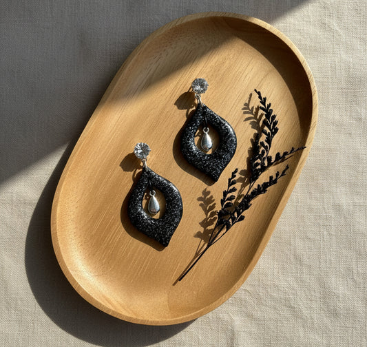 Black Dangles with a Touch of Blue Grey Glitter