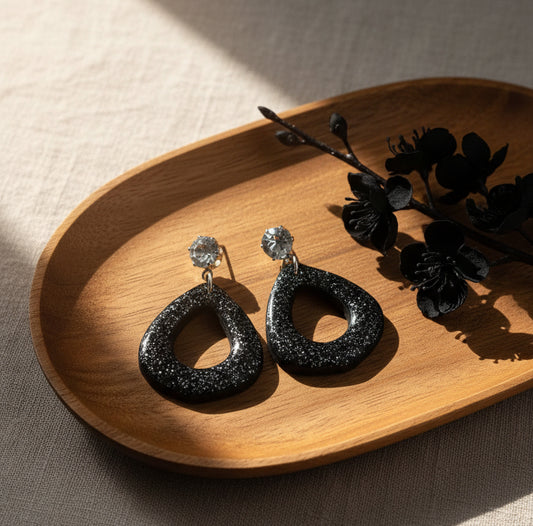 Black Dangles with a Touch of Blue Grey Glitter