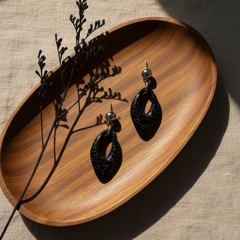 Black Dangles with a Touch of Blue Grey Glitter