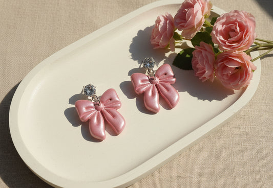 Pink Bow Dangles with Rhinestone