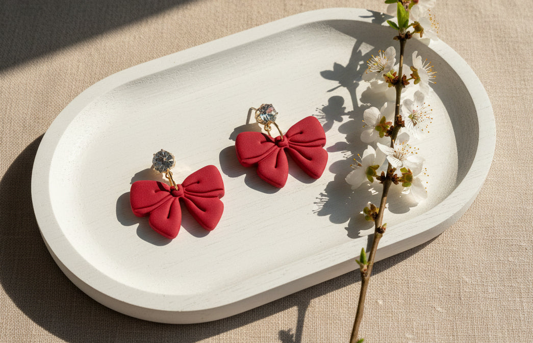 Red Bow Dangles with Rhinestone