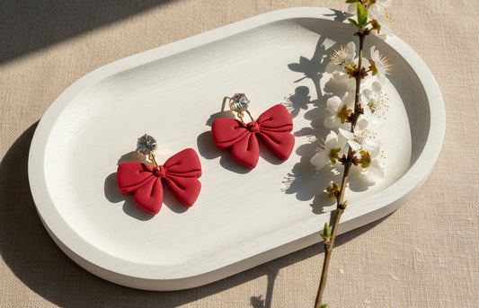 Red Bow Dangles with Rhinestone