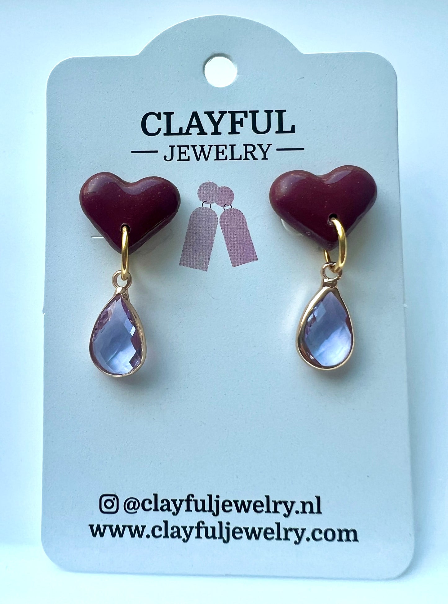 Bordeaux Heart Dangles with Purple Stone