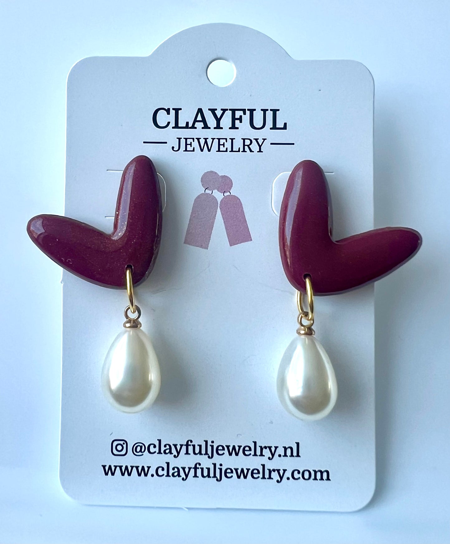 Bordeaux Heart Dangles with Fantasy Pearls