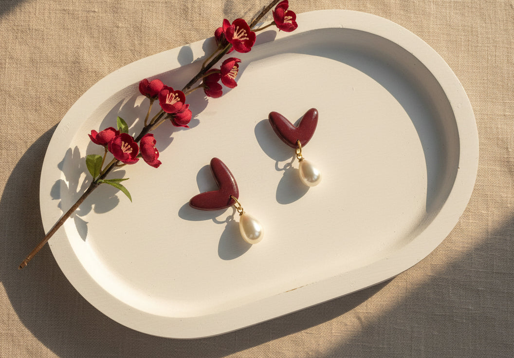 Bordeaux Heart Dangles with Fantasy Pearls
