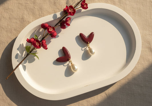 Bordeaux Heart Dangles with Fantasy Pearls
