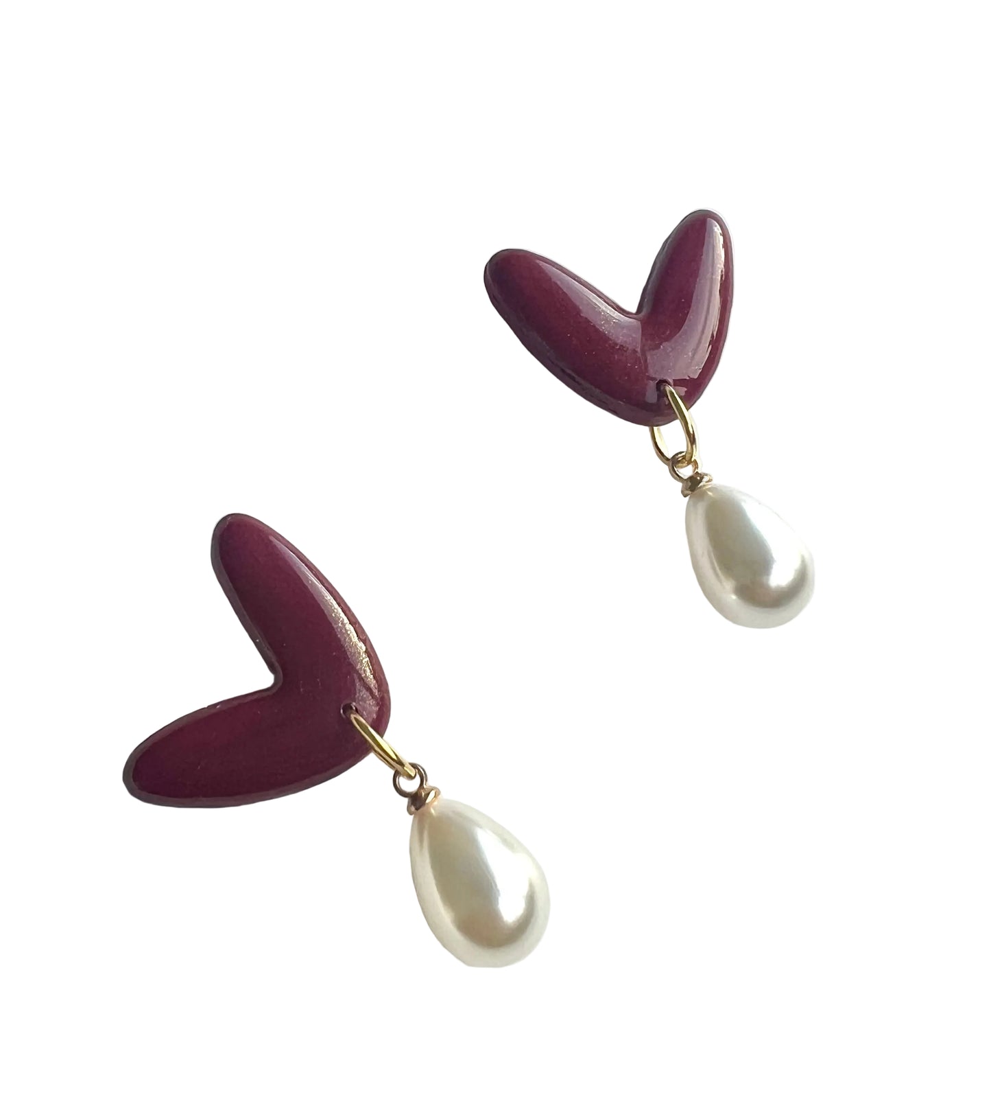 Bordeaux Heart Dangles with Fantasy Pearls