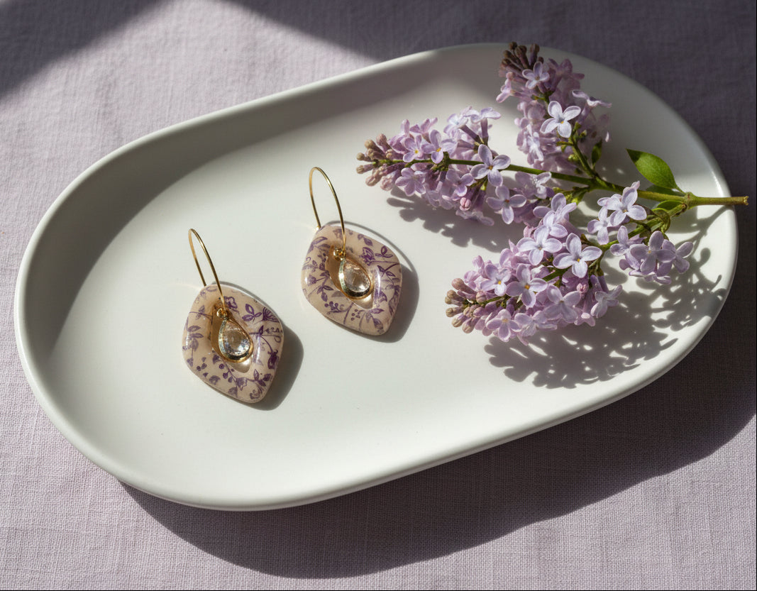 Floral Hoops Earrings with Rhinestone