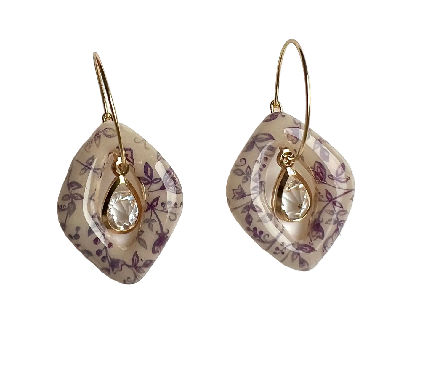 Floral Hoops Earrings with Rhinestone