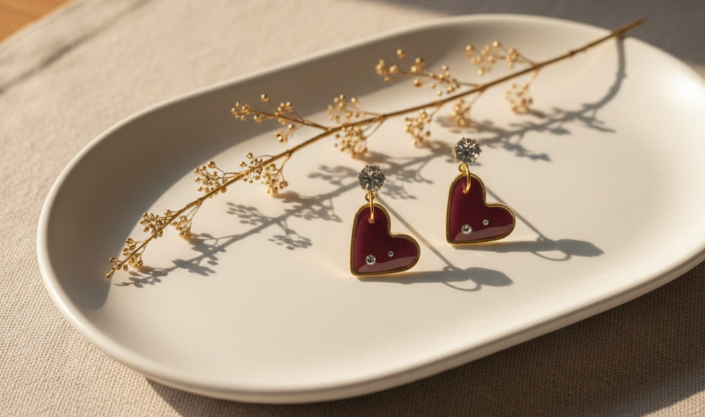 Glossy Red Heart with Rhinestone Stud